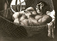Paul Monnier. <em>Marin dans un hamac (Ménélique)</em>, 60x92cm, huile sur toile, 1933.