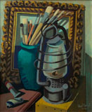 <em>Falot tempête et pinceaux</em>, 65x54 cm, huile sur toile, 1946.
