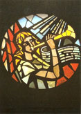 Rosace de la tribune, dalle de verre, église de Montana, 1956.