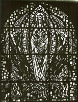 <em>Le Buisson ardent</em>, dalle de verre, tour romane, Abbaye de saint-Maurice, 1961.